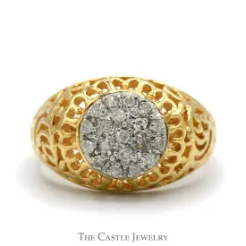 1/4cttw Diamond Kentucky Cluster Ring in 10k Yellow Gold with Open Filigree Sides