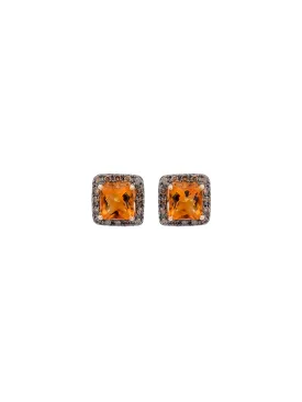 3.07ct Diamond Citrine 14K Gold Halo Stud Earrings