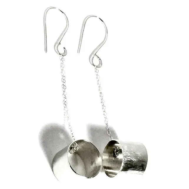 3D Circle Dangles Sterling Silver Earrings by Votive Designs Jewelry