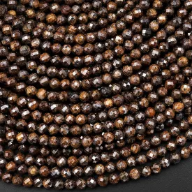 AAA Faceted Natural Bronzite Beads 2mm 3mm Round Gemstone 15.5" Strand