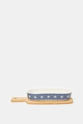 Assorted Oval Serving Bowl With Bamboo Tray (2 Piece)