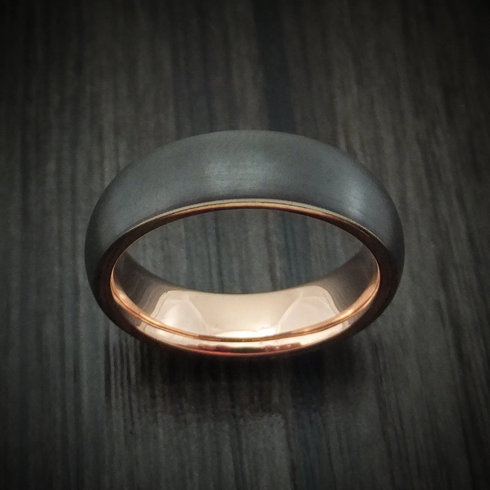 Black Titanium Men's Ring With 14k Rose Gold Sleeve Custom Made Band