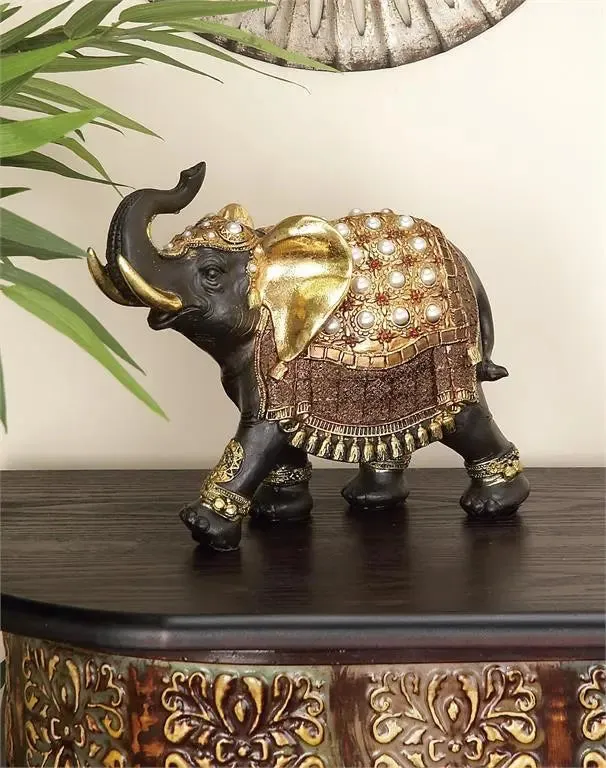 Brown Polystone Eclectic Elephant Sculpture