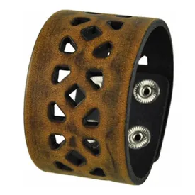 Cube Pattern Brown Leather Snap On Cuff