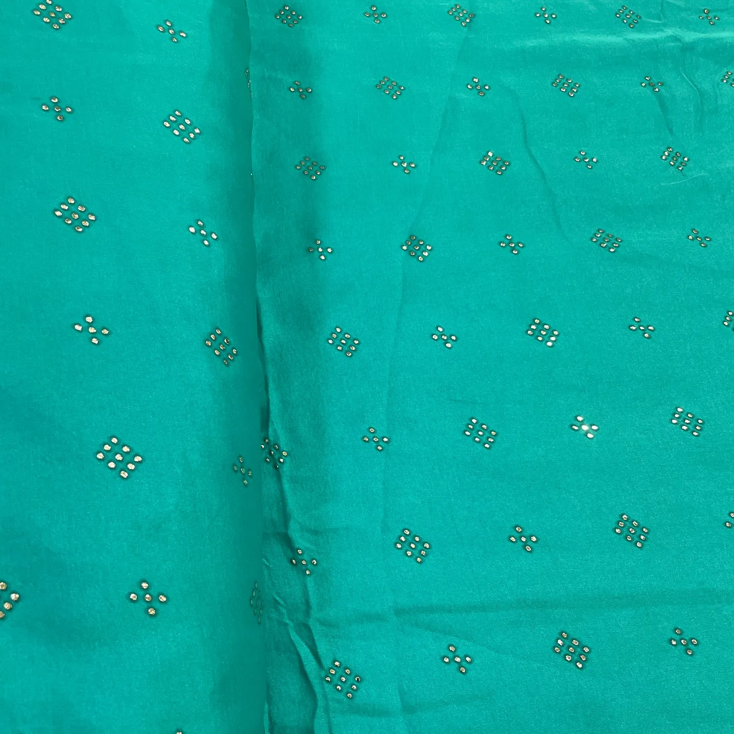 Exclusive Turquoise Green Mukaish Work Silk Fabric