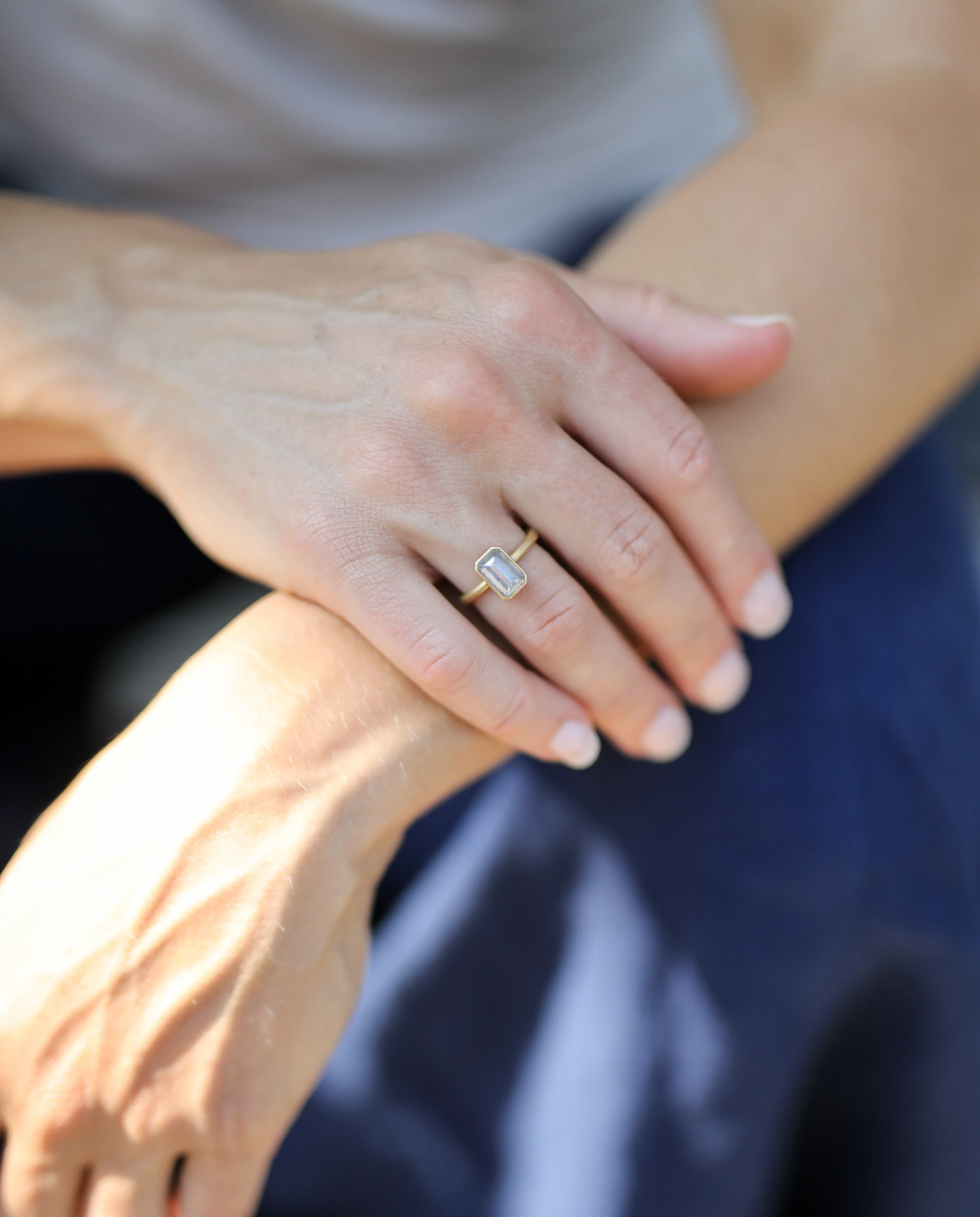 Flashy Grey Emerald Cut Diamond Ring