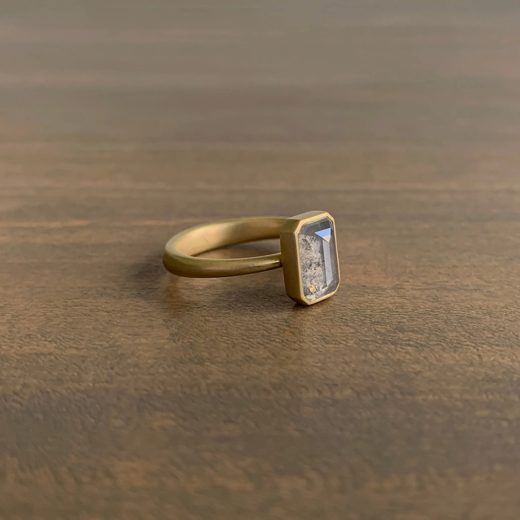 Flashy Grey Emerald Cut Diamond Ring