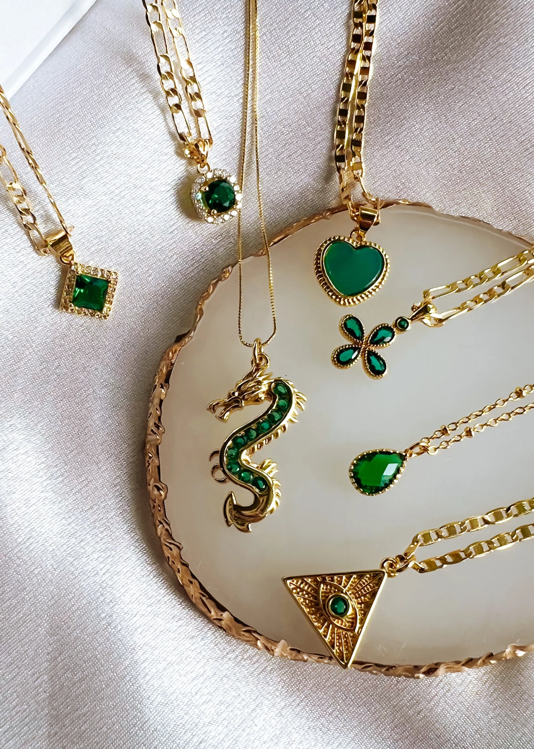 Green Luck Necklace - Gold Filled