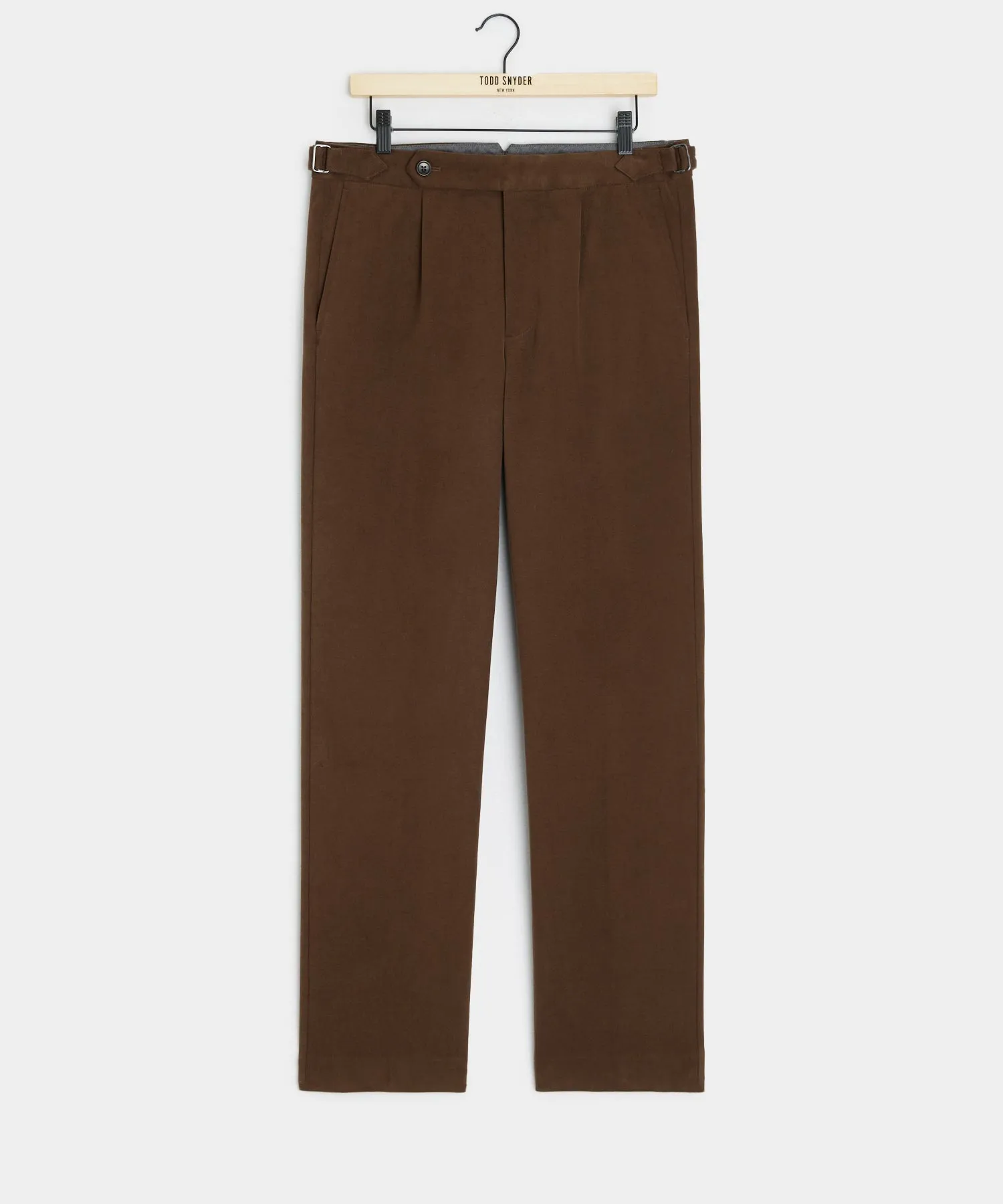 Italian Brushed Cotton Side Tab Trouser in Brown