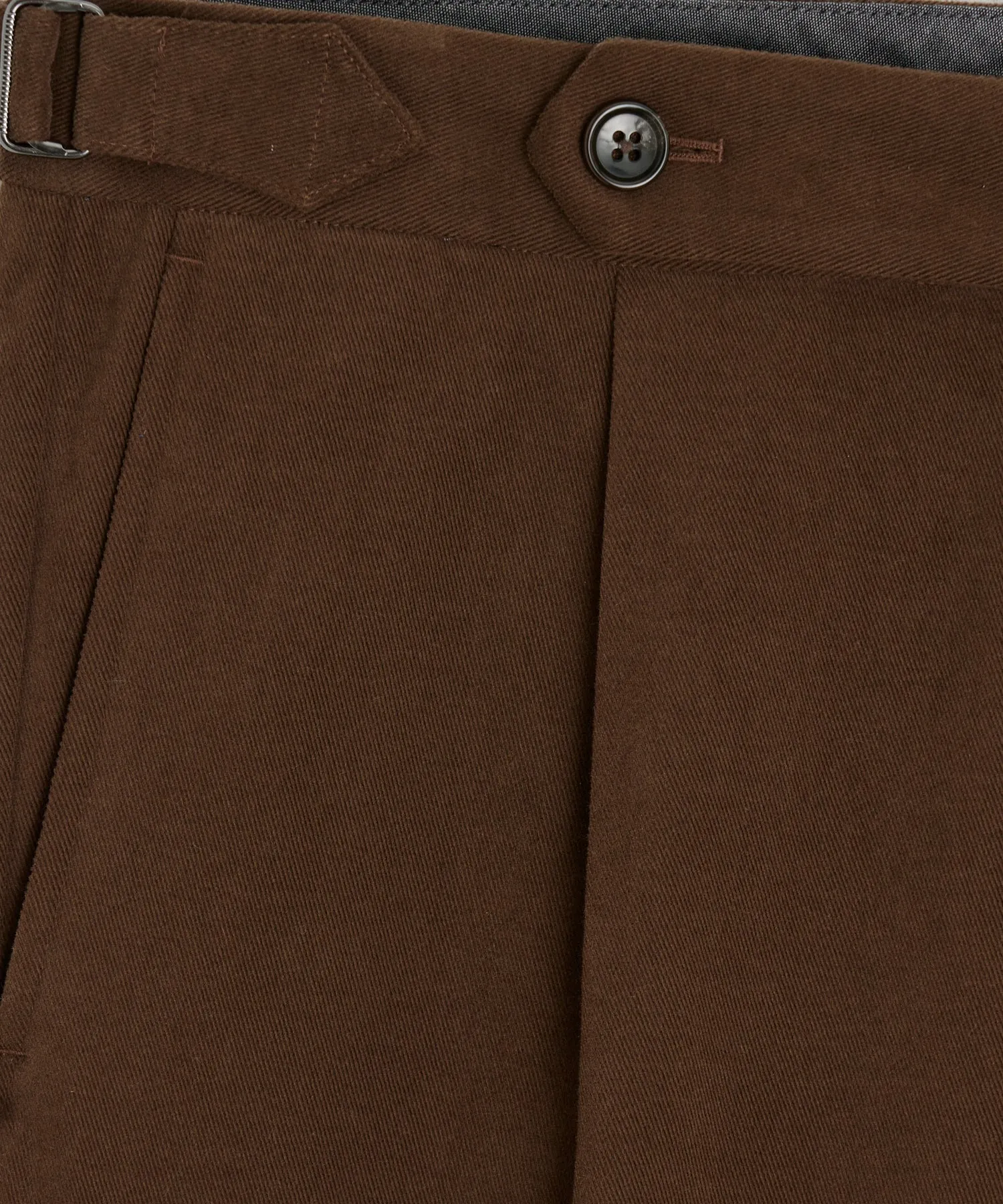 Italian Brushed Cotton Side Tab Trouser in Brown