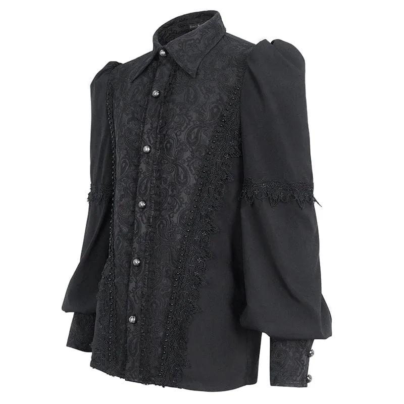 Men's Gothic Puff Sleeved Jacquard Splice Shirt