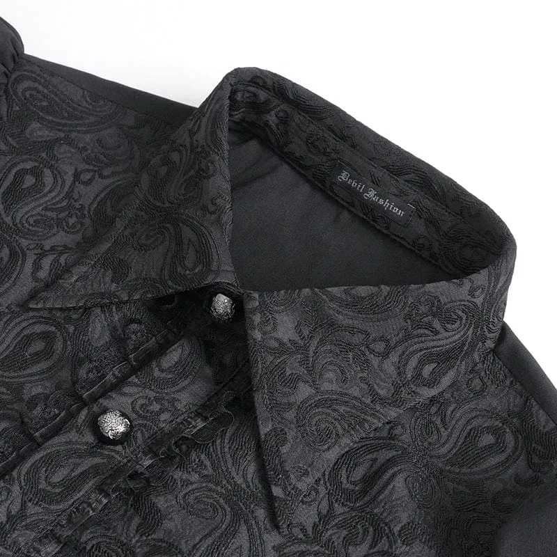 Men's Gothic Puff Sleeved Jacquard Splice Shirt