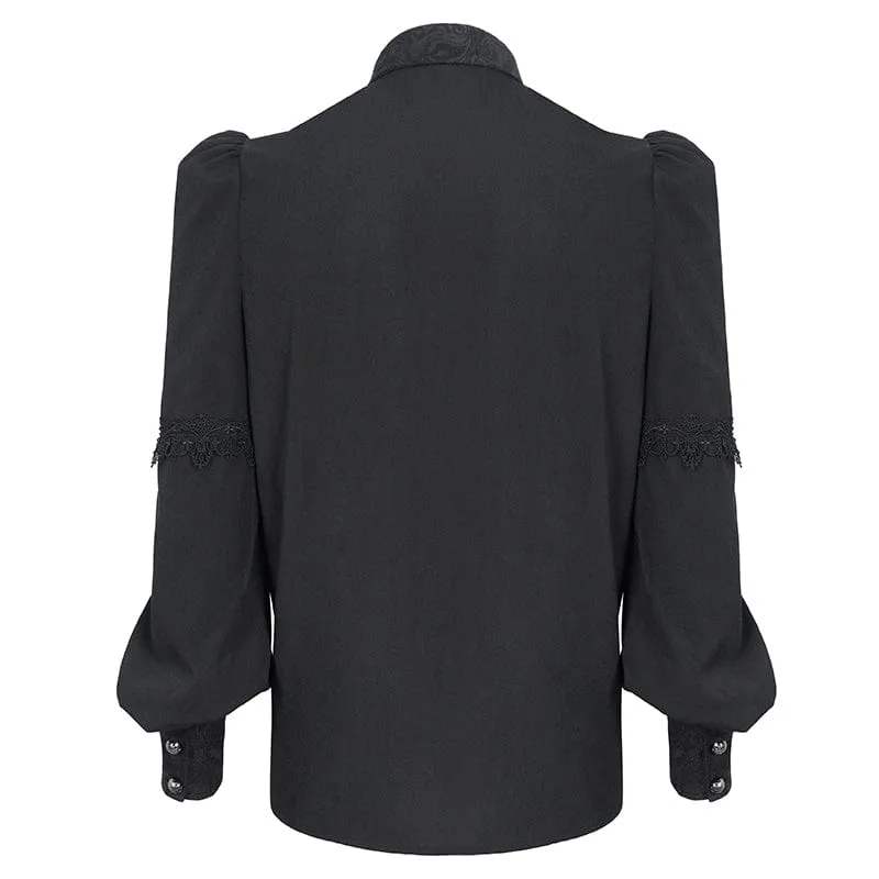 Men's Gothic Puff Sleeved Jacquard Splice Shirt