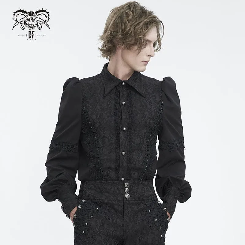 Men's Gothic Puff Sleeved Jacquard Splice Shirt