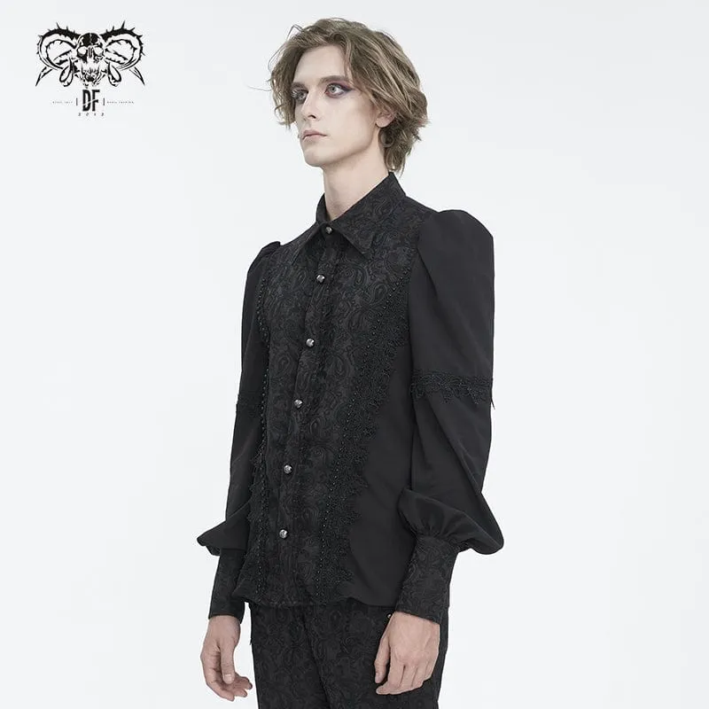 Men's Gothic Puff Sleeved Jacquard Splice Shirt