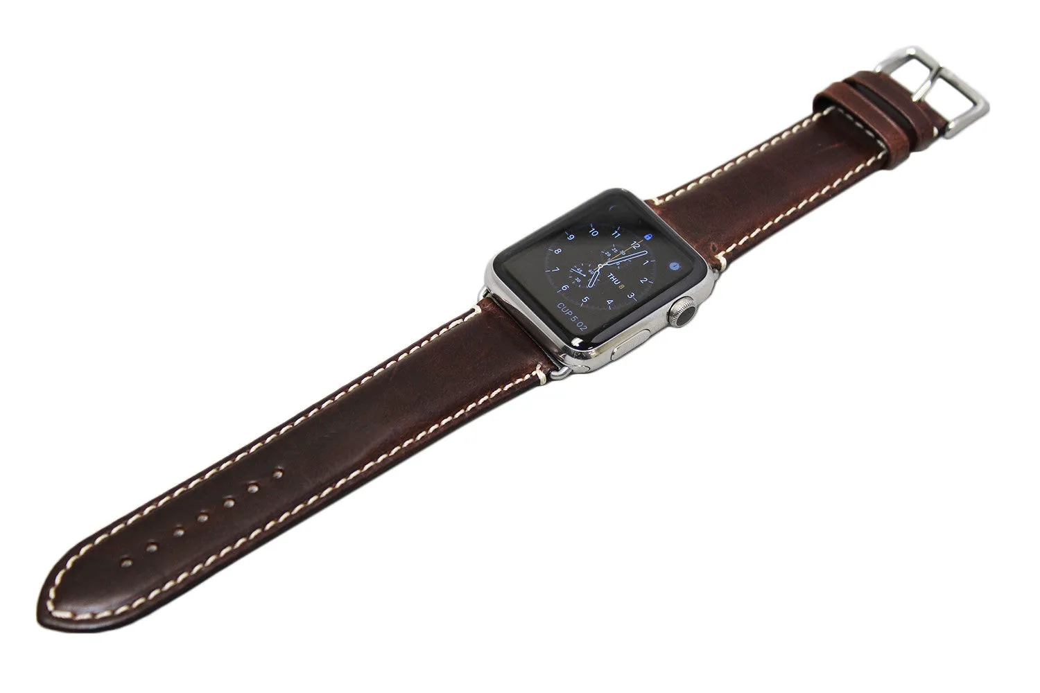 Mitri Genuine Leather Brown Watch Strap With Contrast Stitching For Apple Watch