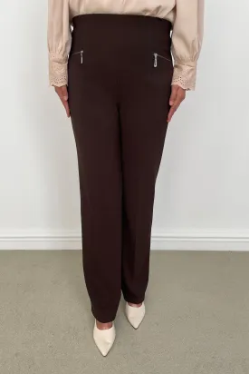 Plain Pants with Zipper Pocket - Brown