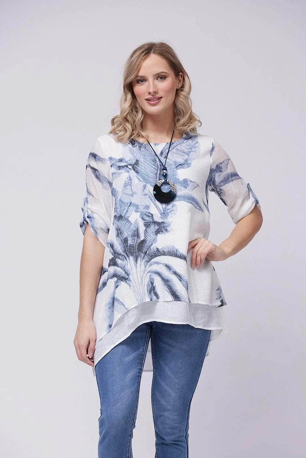 Saloos Lana Linen-Look Top with Necklace