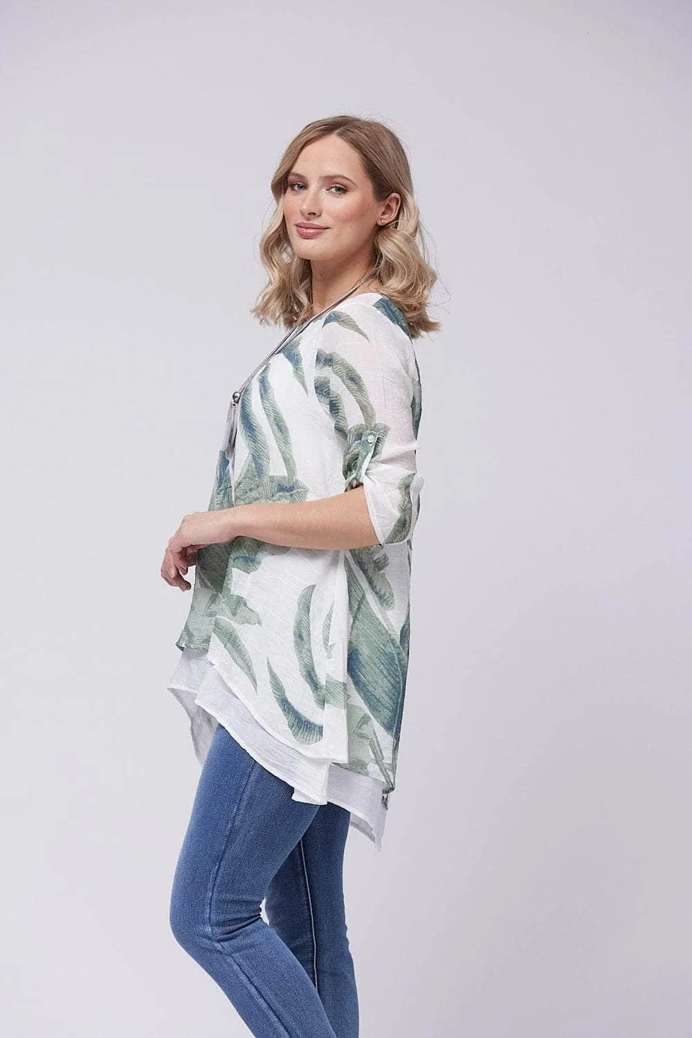 Saloos Lana Linen-Look Top with Necklace