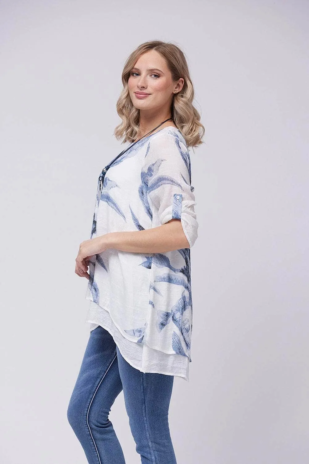 Saloos Lana Linen-Look Top with Necklace