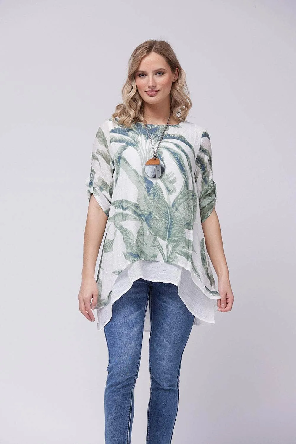 Saloos Lana Linen-Look Top with Necklace