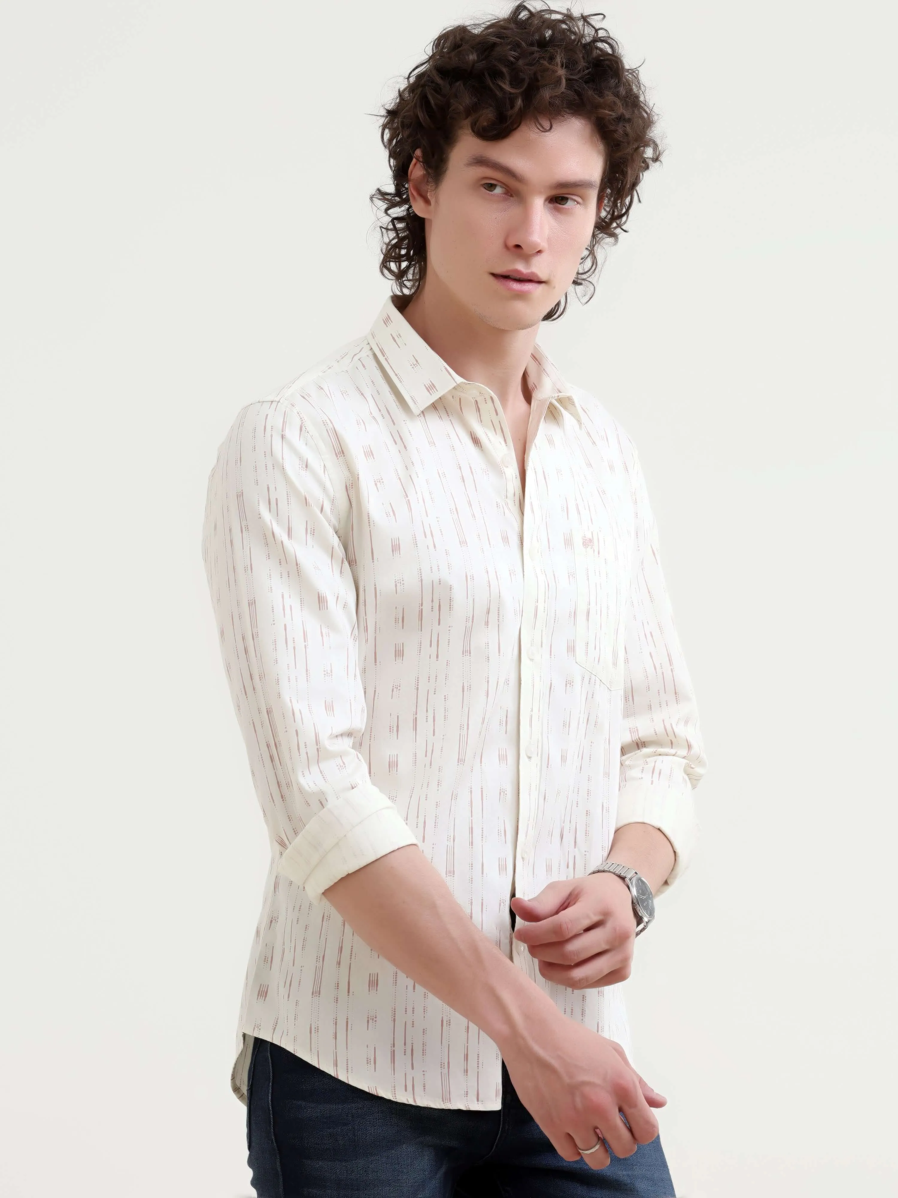 Soren abstract peach stripe printed shirt