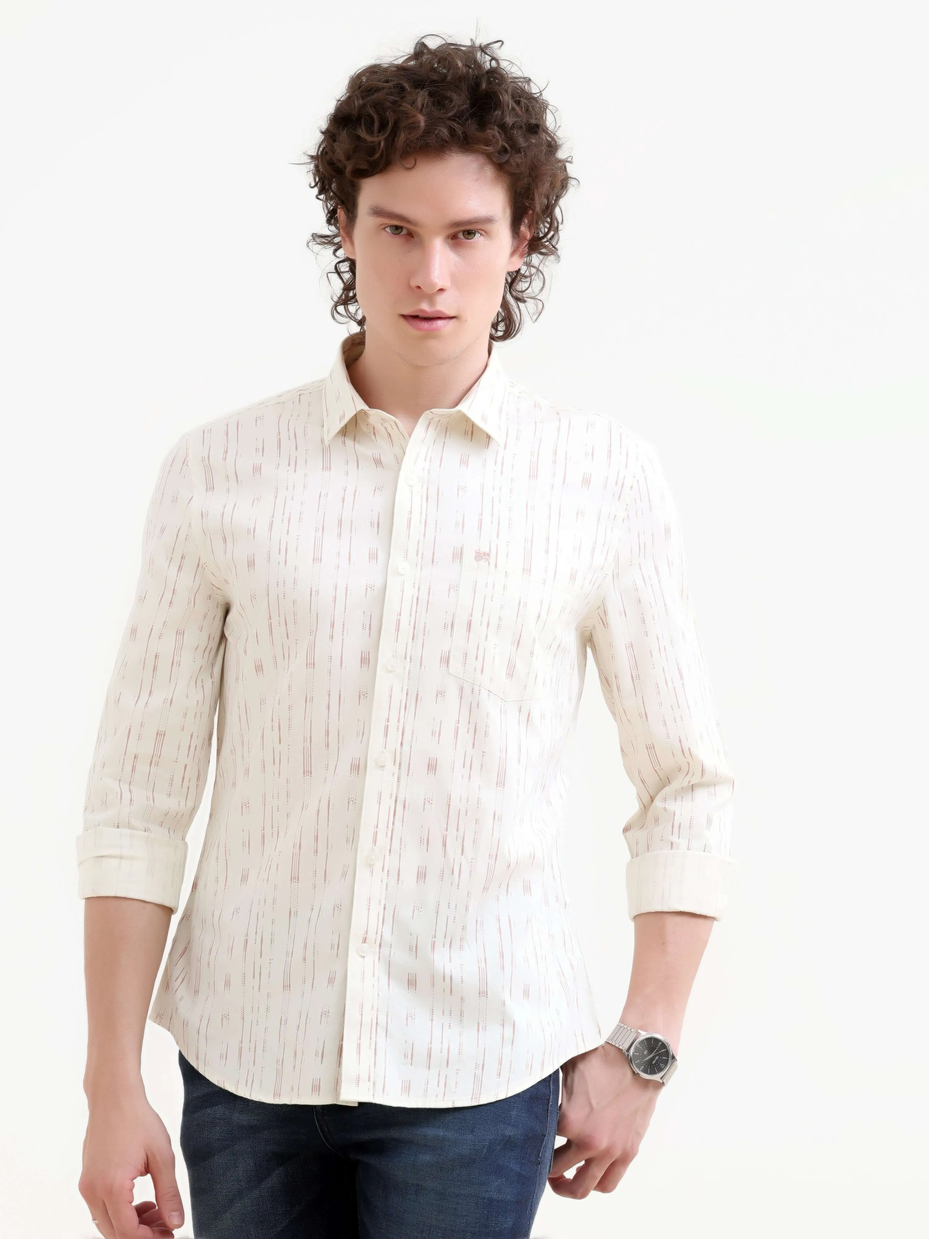 Soren abstract peach stripe printed shirt