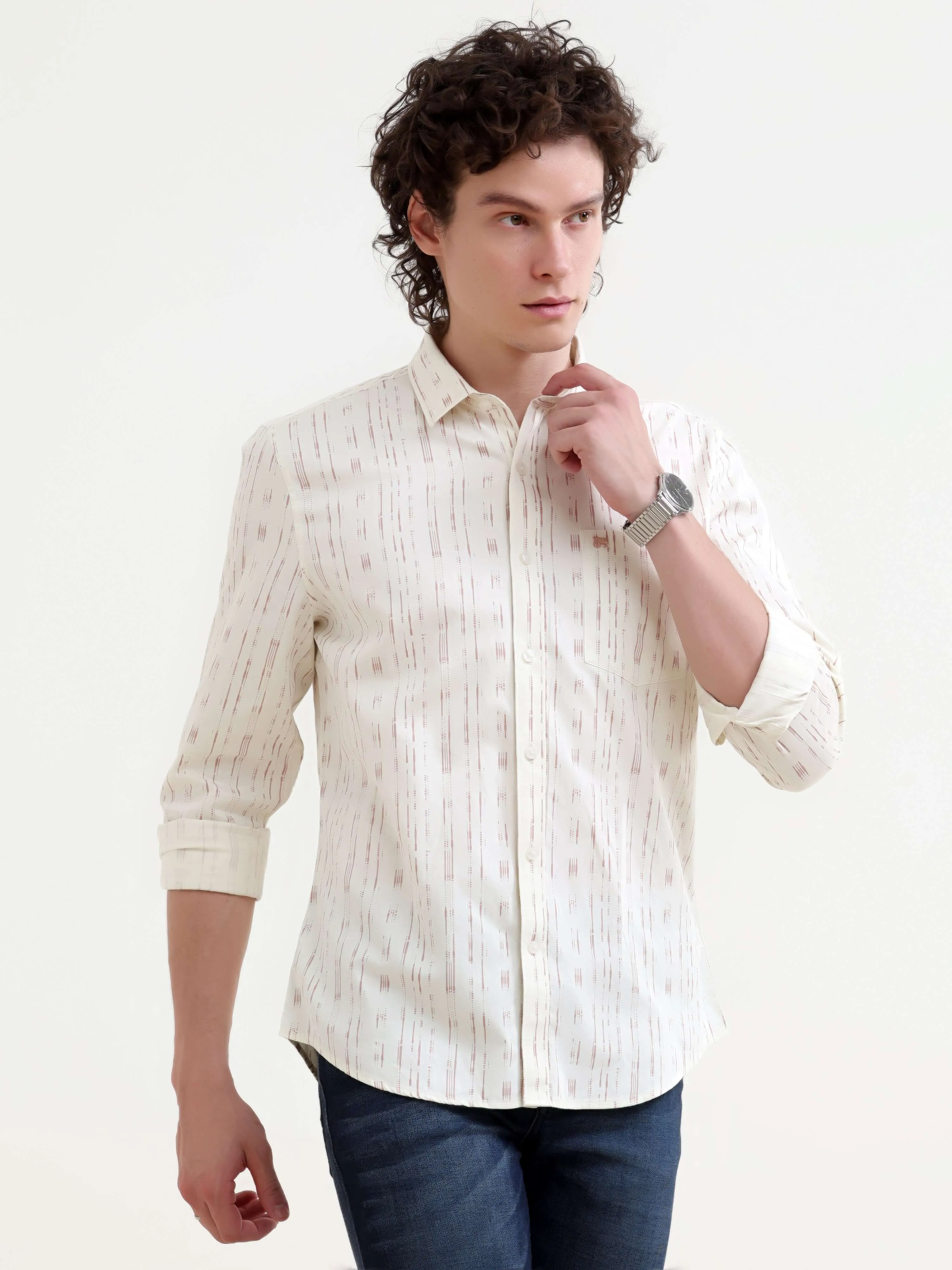 Soren abstract peach stripe printed shirt