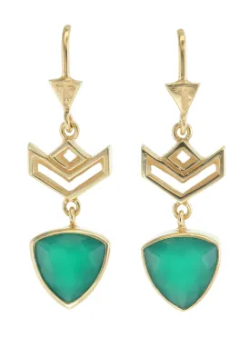 VON CHEVRON PULL THROUGH EARRINGS - GREEN ONYX - GOLD